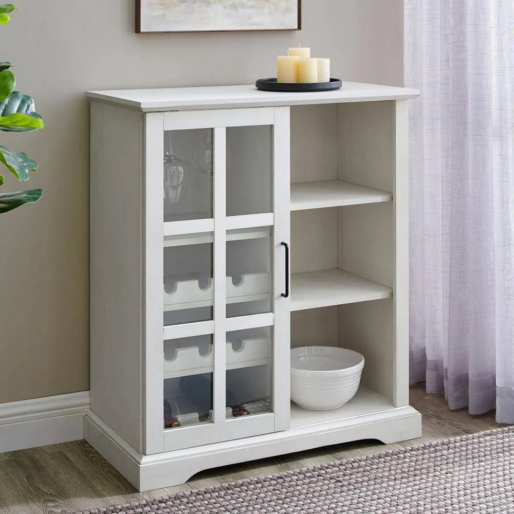 36 in. Brushed White Sliding Glass Door Bar Cabinet by Welwick Designs 9 36 in. Brushed White Sliding Glass Door Bar Cabinet by Welwick Designs - Image 9