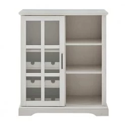 36 in. Brushed White Sliding Glass Door Bar Cabinet by Welwick Designs