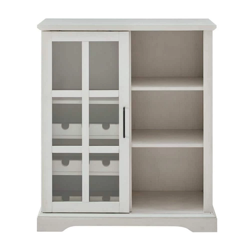 36 in. Brushed White Sliding Glass Door Bar Cabinet by Welwick Designs 1 36 in. Brushed White Sliding Glass Door Bar Cabinet by Welwick Designs