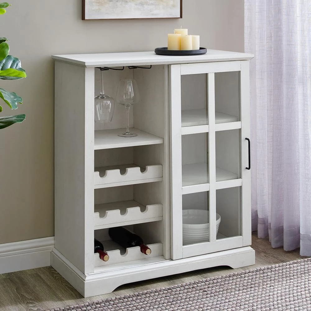 36 in. Brushed White Sliding Glass Door Bar Cabinet by Welwick Designs 5 36 in. Brushed White Sliding Glass Door Bar Cabinet by Welwick Designs - Image 5