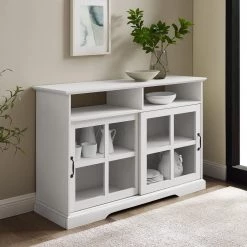 Brushed White Wood and Glass Classic Sideboard with 2-Sliding Doors by Welwick Designs -Deals Welwick Designs Store brushed white welwick designs sideboards buffet tables hd8892 1f 1000