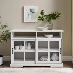 Brushed White Wood and Glass Classic Sideboard with 2-Sliding Doors by Welwick Designs -Deals Welwick Designs Store brushed white welwick designs sideboards buffet tables hd8892 31 1000