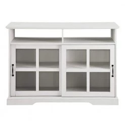 Brushed White Wood and Glass Classic Sideboard with 2-Sliding Doors by Welwick Designs