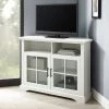 44 in. Brushed White Wood and Glass Traditional Window Pane 2-Door Tall Corner TV Stand Fits TVs up to 50 in. by Welwick Designs