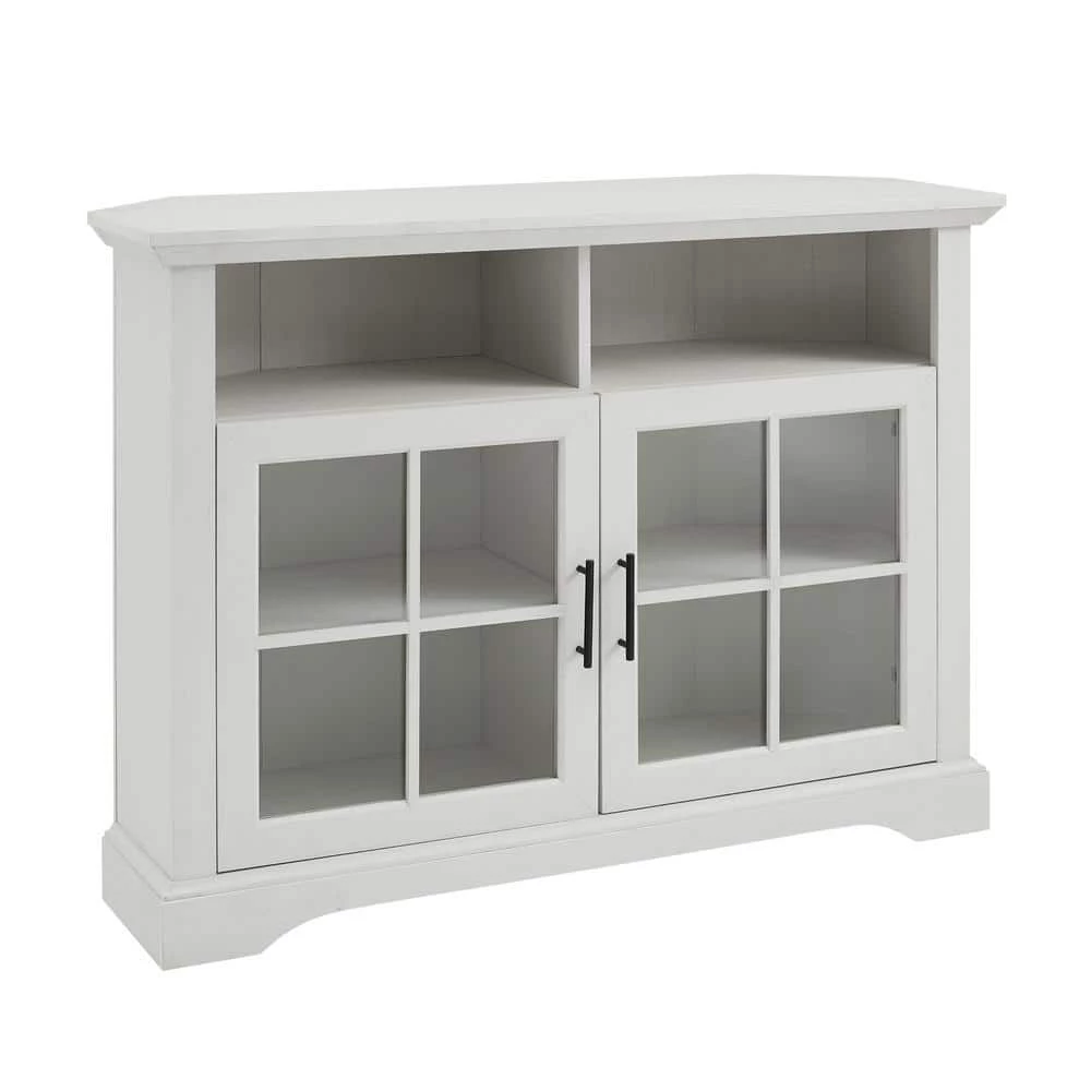44 in. Brushed White Wood and Glass Traditional Window Pane 2-Door Tall Corner TV Stand Fits TVs up to 50 in. by Welwick Designs 6 44 in. Brushed White Wood and Glass Traditional Window Pane 2-Door Tall Corner TV Stand Fits TVs up to 50 in. by Welwick Designs - Image 6