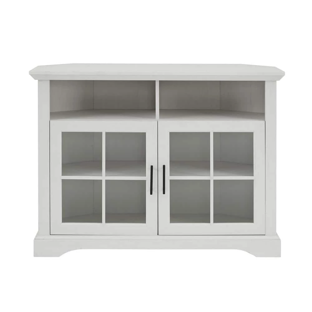 44 in. Brushed White Wood and Glass Traditional Window Pane 2-Door Tall Corner TV Stand Fits TVs up to 50 in. by Welwick Designs 7 44 in. Brushed White Wood and Glass Traditional Window Pane 2-Door Tall Corner TV Stand Fits TVs up to 50 in. by Welwick Designs - Image 7