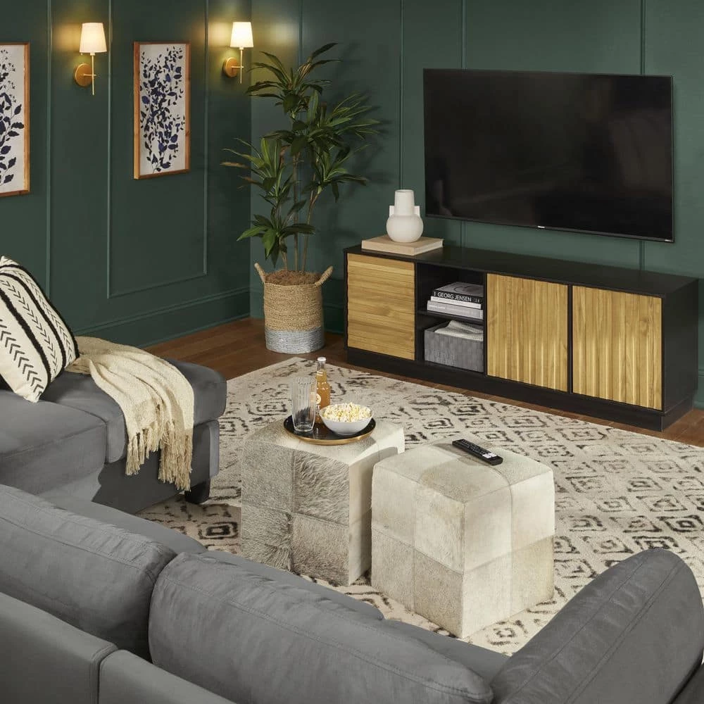 70 in. Caramel and Black Solid Wood Modern Boho TV Stand with 3 Doors (Max tv size 80 in.) by Welwick Designs 9 70 in. Caramel and Black Solid Wood Modern Boho TV Stand with 3 Doors (Max tv size 80 in.) by Welwick Designs - Image 9