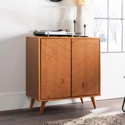 Caramel Solid Wood Accent Cabinet with Chevron Groove Doors by Welwick Designs