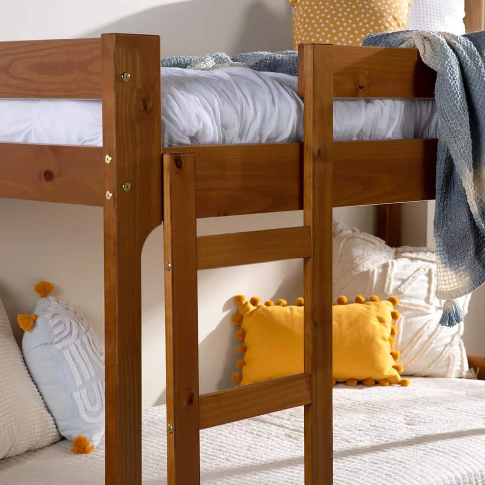 Caramel Solid Wood Twin Over Twin Bunk Bed with Integrated Ladder by Welwick Designs 4 Caramel Solid Wood Twin Over Twin Bunk Bed with Integrated Ladder by Welwick Designs - Image 4