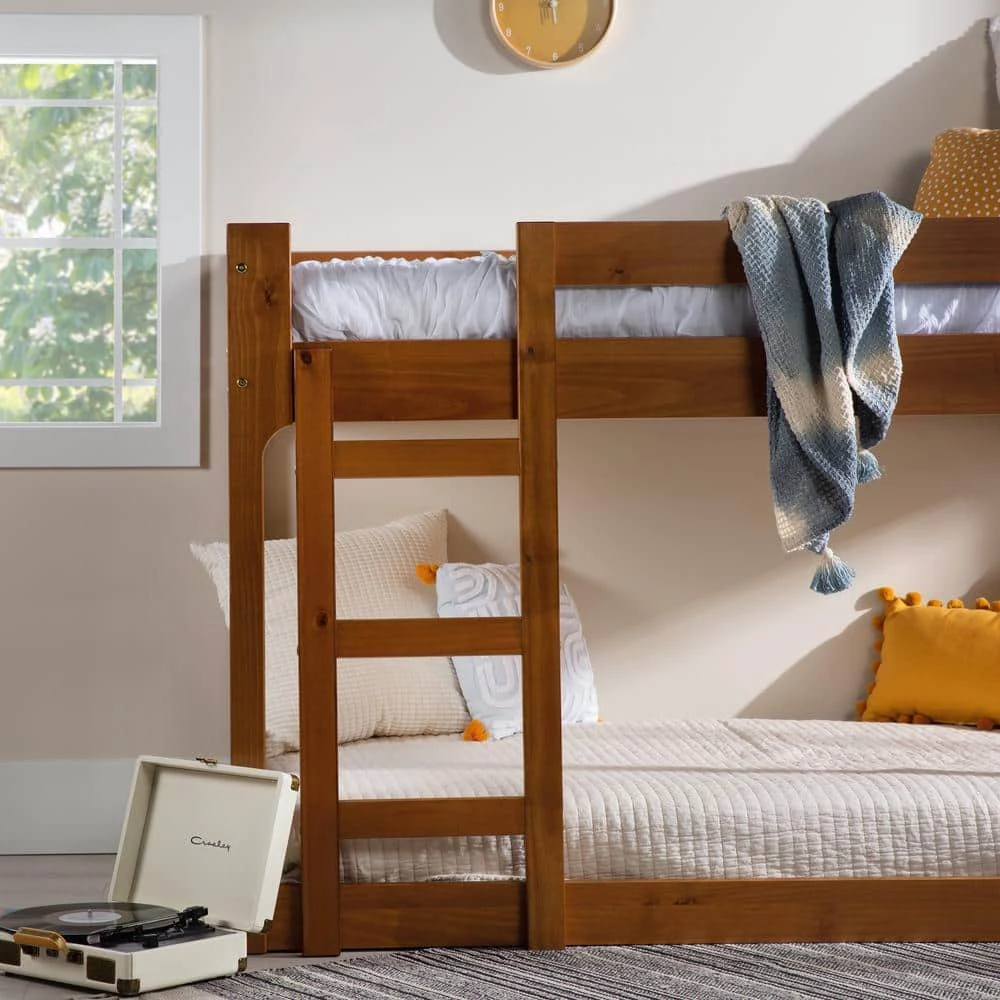 Caramel Solid Wood Twin Over Twin Bunk Bed with Integrated Ladder by Welwick Designs 5 Caramel Solid Wood Twin Over Twin Bunk Bed with Integrated Ladder by Welwick Designs - Image 5