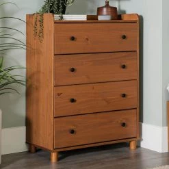 16 in W. 4-Drawer Caramel Solid Wood Chest Dresser by Welwick Designs