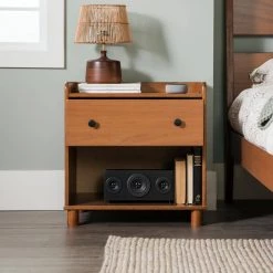 16 in W. 1-Drawer Caramel Tray Top Solid Wood Nightstand by Welwick Designs