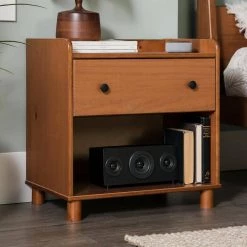 16 in W. 1-Drawer Caramel Tray Top Solid Wood Nightstand by Welwick Designs -Deals Welwick Designs Store caramel welwick designs nightstands hd8638 77 1000