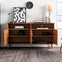 60 in. Caramel Solid Wood TV Stand Fits TVs up to 65 in. with Chevron Groove Doors by Welwick Designs -Deals Welwick Designs Store caramel welwick designs tv stands hd8747 1f 1000