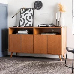 60 in. Caramel Solid Wood TV Stand Fits TVs up to 65 in. with Chevron Groove Doors by Welwick Designs -Deals Welwick Designs Store caramel welwick designs tv stands hd8747 31 1000