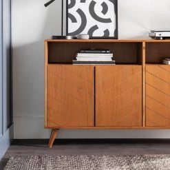 60 in. Caramel Solid Wood TV Stand Fits TVs up to 65 in. with Chevron Groove Doors by Welwick Designs -Deals Welwick Designs Store caramel welwick designs tv stands hd8747 66 1000