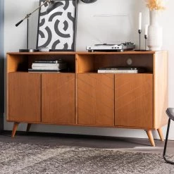 60 in. Caramel Solid Wood TV Stand Fits TVs up to 65 in. with Chevron Groove Doors by Welwick Designs -Deals Welwick Designs Store caramel welwick designs tv stands hd8747 77 1000