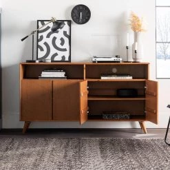 60 in. Caramel Solid Wood TV Stand Fits TVs up to 65 in. with Chevron Groove Doors by Welwick Designs -Deals Welwick Designs Store caramel welwick designs tv stands hd8747 c3 1000