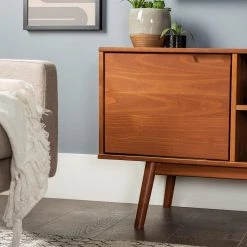 58 in. Caramel Solid Wood TV Stand Fits TVs up to 65 in. with Cutout Cabinet Handles by Welwick Designs -Deals Welwick Designs Store caramel welwick designs tv stands hd8850 1d 1000