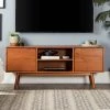 58 in. Caramel Solid Wood TV Stand Fits TVs up to 65 in. with Cutout Cabinet Handles by Welwick Designs