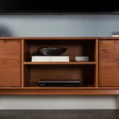 58 in. Caramel Solid Wood TV Stand Fits TVs up to 65 in. with Cutout Cabinet Handles by Welwick Designs -Deals Welwick Designs Store caramel welwick designs tv stands hd8850 66 1000