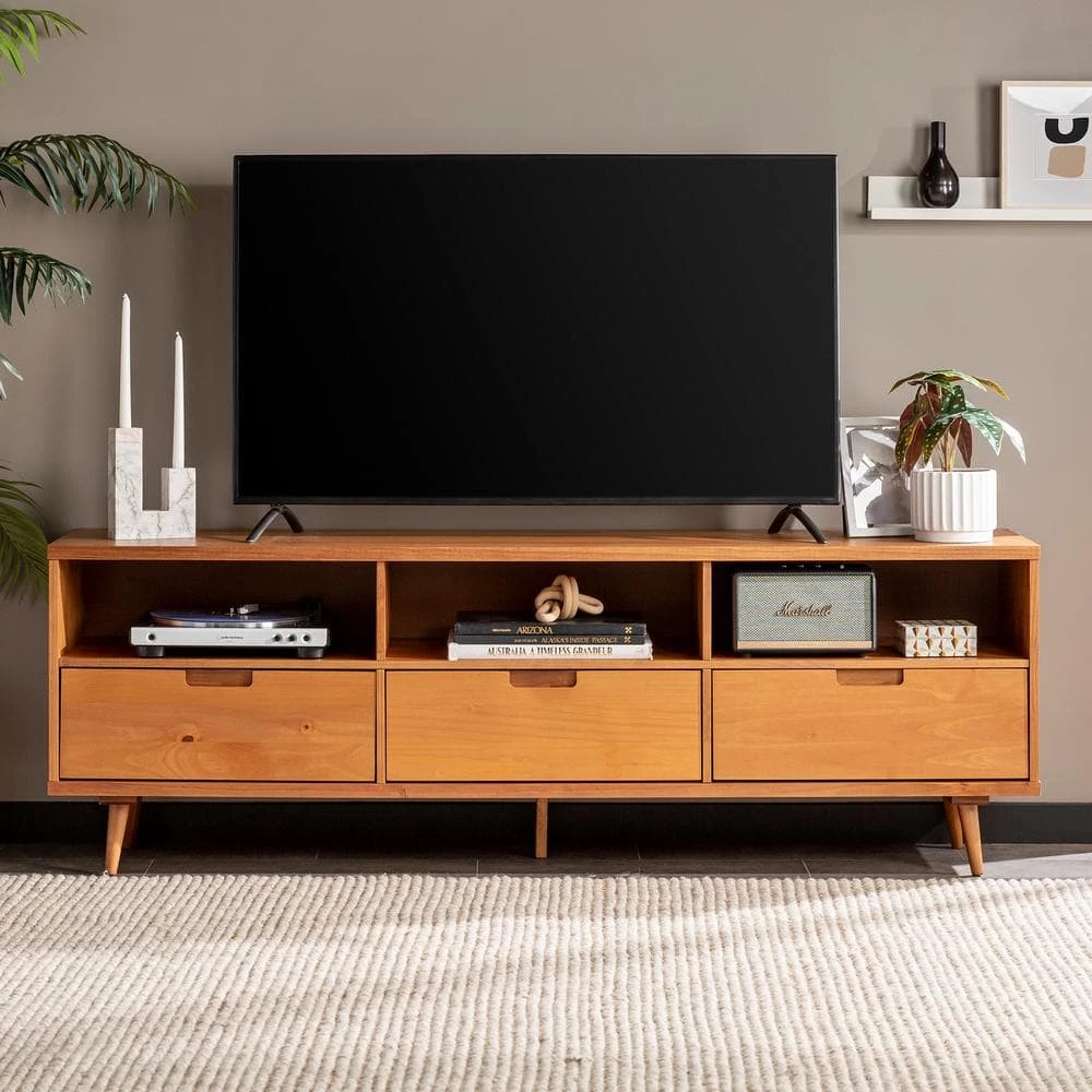 70 in. Caramel Solid Wood Boho Modern 3-Drawer TV Stand Fits TVs up to 80 in. by Welwick Designs 9 70 in. Caramel Solid Wood Boho Modern 3-Drawer TV Stand Fits TVs up to 80 in. by Welwick Designs - Image 9