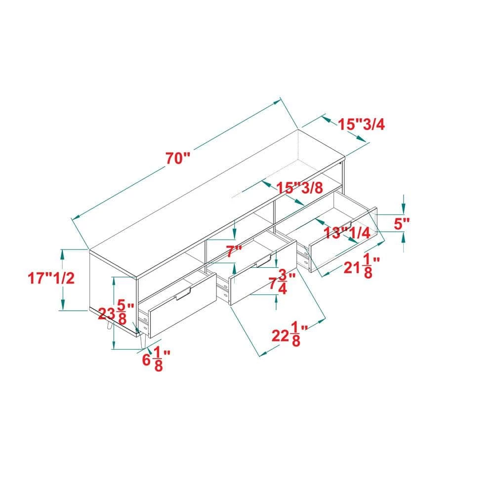 70 in. Caramel Solid Wood Boho Modern 3-Drawer TV Stand Fits TVs up to 80 in. by Welwick Designs 3 70 in. Caramel Solid Wood Boho Modern 3-Drawer TV Stand Fits TVs up to 80 in. by Welwick Designs - Image 3
