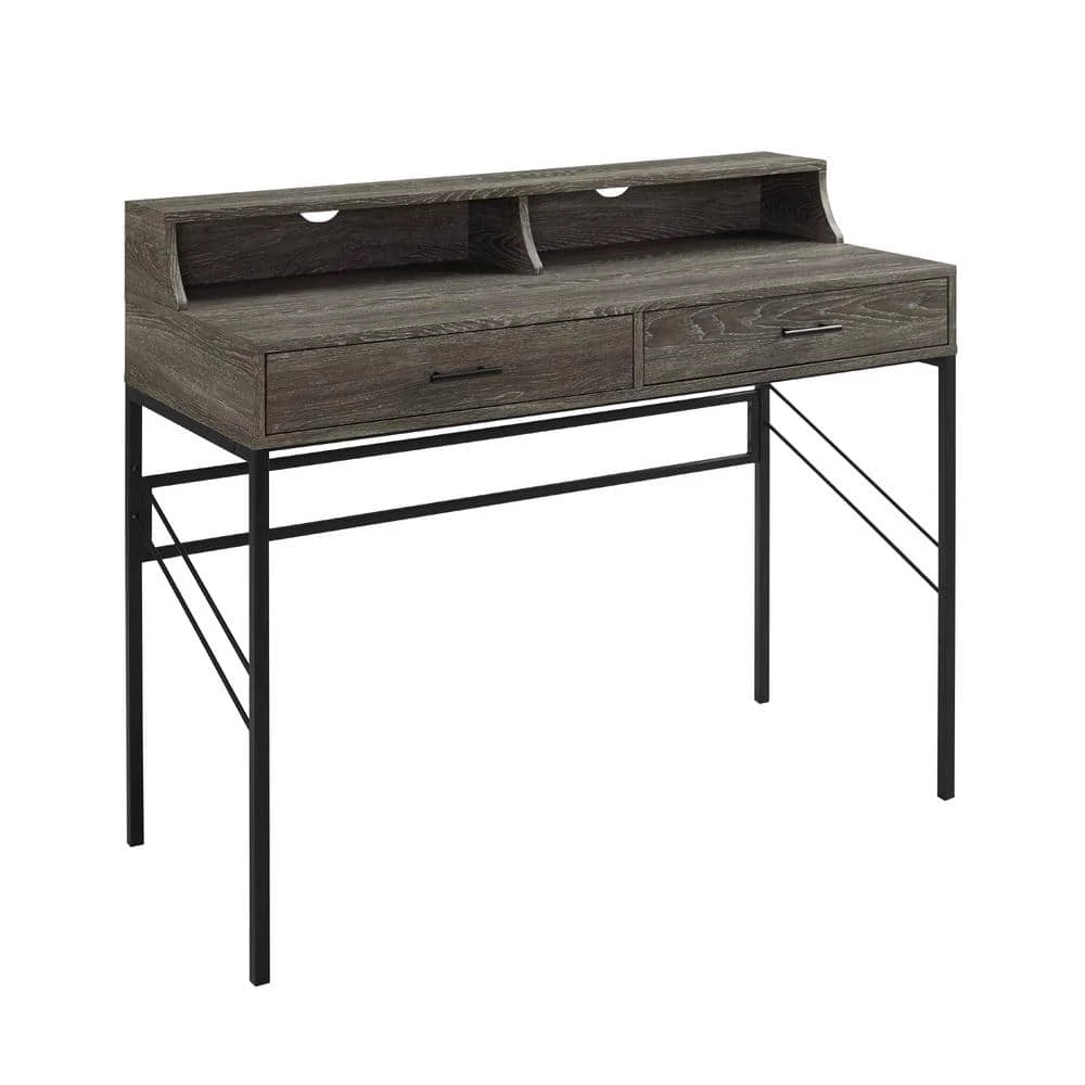 44 in. Rectangular Cerused Ash Wood and Metal Hutch Writing Desk with 2-Drawers by Welwick Designs 4 44 in. Rectangular Cerused Ash Wood and Metal Hutch Writing Desk with 2-Drawers by Welwick Designs - Image 4