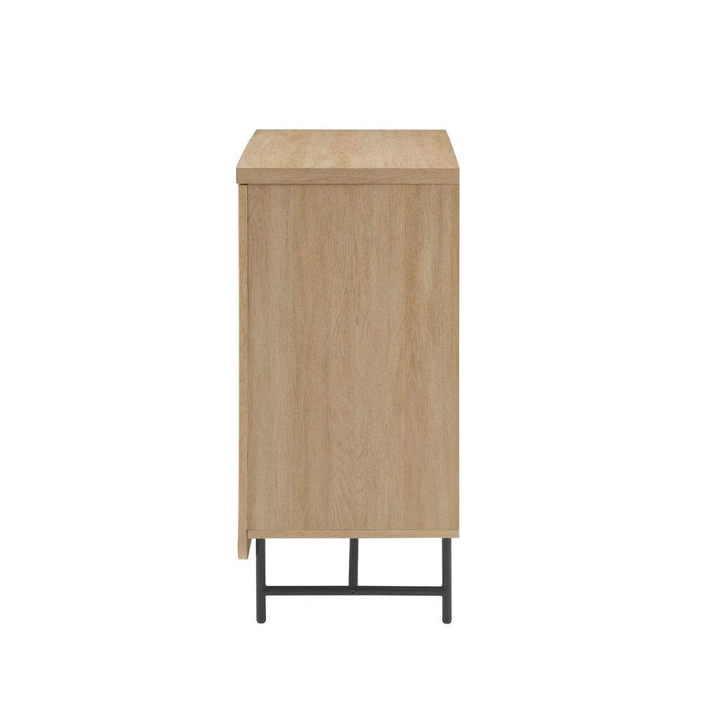 Coastal Oak/Black Wood and Metal Reeded Accent Cabinet with 2 Doors by Welwick Designs 3 Coastal Oak/Black Wood and Metal Reeded Accent Cabinet with 2 Doors by Welwick Designs - Image 3