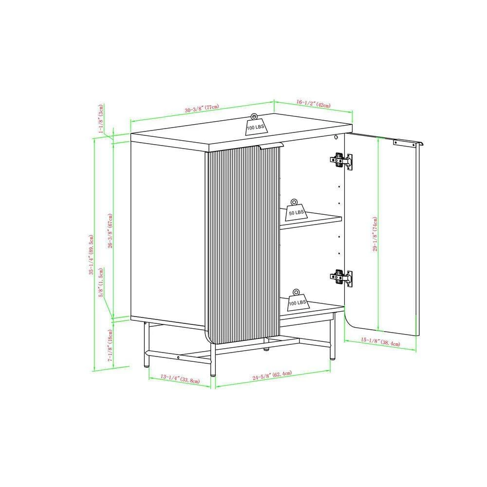 Coastal Oak/Black Wood and Metal Reeded Accent Cabinet with 2 Doors by Welwick Designs 12 Coastal Oak/Black Wood and Metal Reeded Accent Cabinet with 2 Doors by Welwick Designs - Image 12