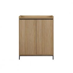 Coastal Oak Wood Modern Tray-Top Accent Cabinet with Metal Legs by Welwick Designs