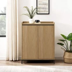 Coastal Oak Wood Modern Tray-Top Accent Cabinet with Metal Legs by Welwick Designs -Deals Welwick Designs Store coastal oak black welwick designs bar cabinets hd9462 c3 1000