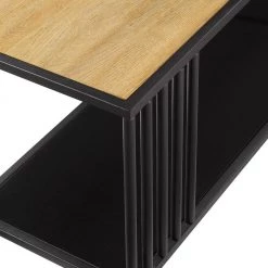 56.25 in. Wide Coastal Oak/Black Metal and Wood Industrial 4-Shelf Divider Bookcase with Bar Details by Welwick Designs -Deals Welwick Designs Store coastal oak black welwick designs bookcases bookshelves hd9312 1d 1000