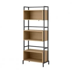64 in. Coastal Oak/Black Wood Modern 6-Shelf Bookcase with Cubbies by Welwick Designs -Deals Welwick Designs Store coastal oak black welwick designs bookcases bookshelves hd9440 40 1000