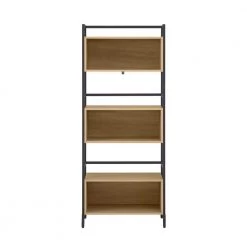 64 in. Coastal Oak/Black Wood Modern 6-Shelf Bookcase with Cubbies by Welwick Designs