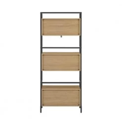 64 in. Coastal Oak/Black Wood Modern 6-Shelf Bookcase with Cubbies by Welwick Designs -Deals Welwick Designs Store coastal oak black welwick designs bookcases bookshelves hd9440 66 1000