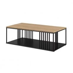 43 in. Coastal Oak/Black Metal and Rectangle Wood Industrial Coffee Table with Bar Details by Welwick Designs -Deals Welwick Designs Store coastal oak black welwick designs coffee tables hd9478 40 1000