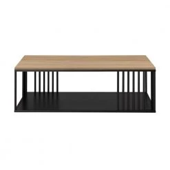 43 in. Coastal Oak/Black Metal and Rectangle Wood Industrial Coffee Table with Bar Details by Welwick Designs -Deals Welwick Designs Store coastal oak black welwick designs coffee tables hd9478 66 1000
