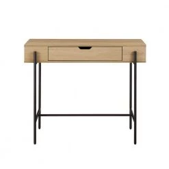 41 in. Coastal Oak/Black Rectangle Wood and Metal Modern Console Table with Storage by Welwick Designs