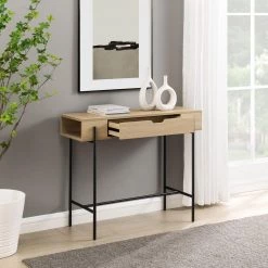 41 in. Coastal Oak/Black Rectangle Wood and Metal Modern Console Table with Storage by Welwick Designs -Deals Welwick Designs Store coastal oak black welwick designs console tables hd9433 77 1000