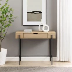 41 in. Coastal Oak/Black Rectangle Wood and Metal Modern Console Table with Storage by Welwick Designs -Deals Welwick Designs Store coastal oak black welwick designs console tables hd9433 c3 1000