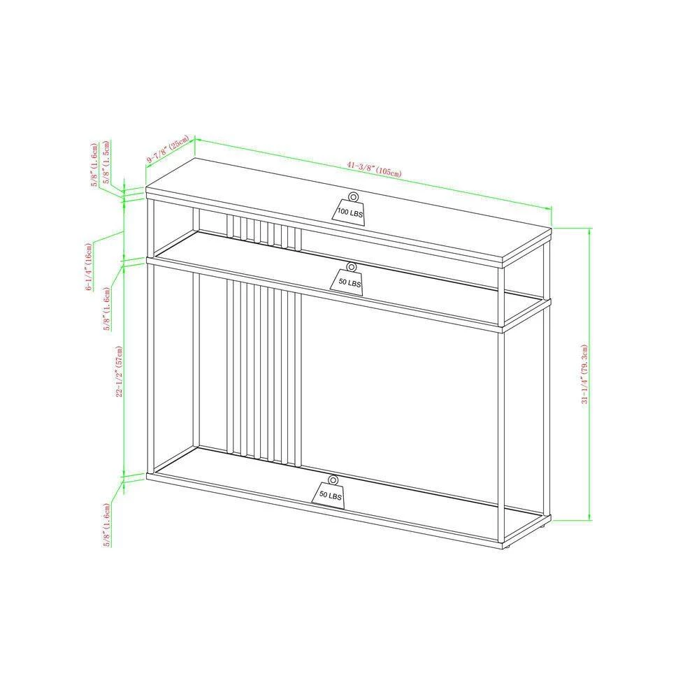 41 in. Coastal Oak/Black Rectangle Metal and Wood Industrial 2-Tier Console Table with Bar Details by Welwick Designs 9 41 in. Coastal Oak/Black Rectangle Metal and Wood Industrial 2-Tier Console Table with Bar Details by Welwick Designs - Image 9
