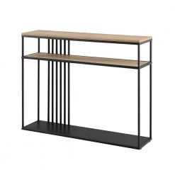 41 in. Coastal Oak/Black Rectangle Metal and Wood Industrial 2-Tier Console Table with Bar Details by Welwick Designs 12 41 in. Coastal Oak/Black Rectangle Metal and Wood Industrial 2-Tier Console Table with Bar Details by Welwick Designs -Deals Welwick Designs Store coastal oak black welwick designs console tables hd9477 40 1000