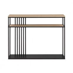 41 in. Coastal Oak/Black Rectangle Metal and Wood Industrial 2-Tier Console Table with Bar Details by Welwick Designs