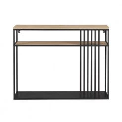 41 in. Coastal Oak/Black Rectangle Metal and Wood Industrial 2-Tier Console Table with Bar Details by Welwick Designs 15 41 in. Coastal Oak/Black Rectangle Metal and Wood Industrial 2-Tier Console Table with Bar Details by Welwick Designs -Deals Welwick Designs Store coastal oak black welwick designs console tables hd9477 66 1000