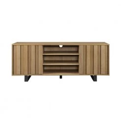 60 in. Coastal Oak Wood and Metal Modern Striped TV Stand with 2-Doors for TVs Up to 65 in. by Welwick Designs