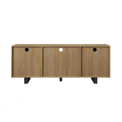 60 in. Coastal Oak Wood and Metal Modern Striped TV Stand with 2-Doors for TVs Up to 65 in. by Welwick Designs -Deals Welwick Designs Store coastal oak black welwick designs tv stands hd9368 66 1000