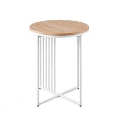 21 in. Coastal Oak/White Metal and Wood Industrial Side Table with Bar Details by Welwick Designs
