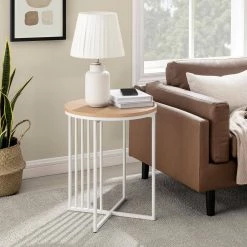 21 in. Coastal Oak/White Metal and Wood Industrial Side Table with Bar Details by Welwick Designs -Deals Welwick Designs Store coastal oak welwick designs end side tables hd9390 c3 1000