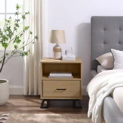 1-Drawer Coastal Oak Wood and Metal Modern L-Leg Nightstand by Welwick Designs 25 1-Drawer Coastal Oak Wood and Metal Modern L-Leg Nightstand by Welwick Designs -Deals Welwick Designs Store coastal oak welwick designs nightstands hd9383 31 1000